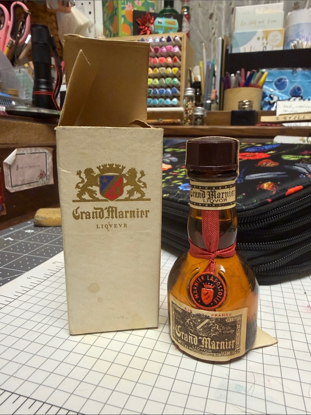 Grand Marnier Mini Bottle with Original Box - Amber Glass
